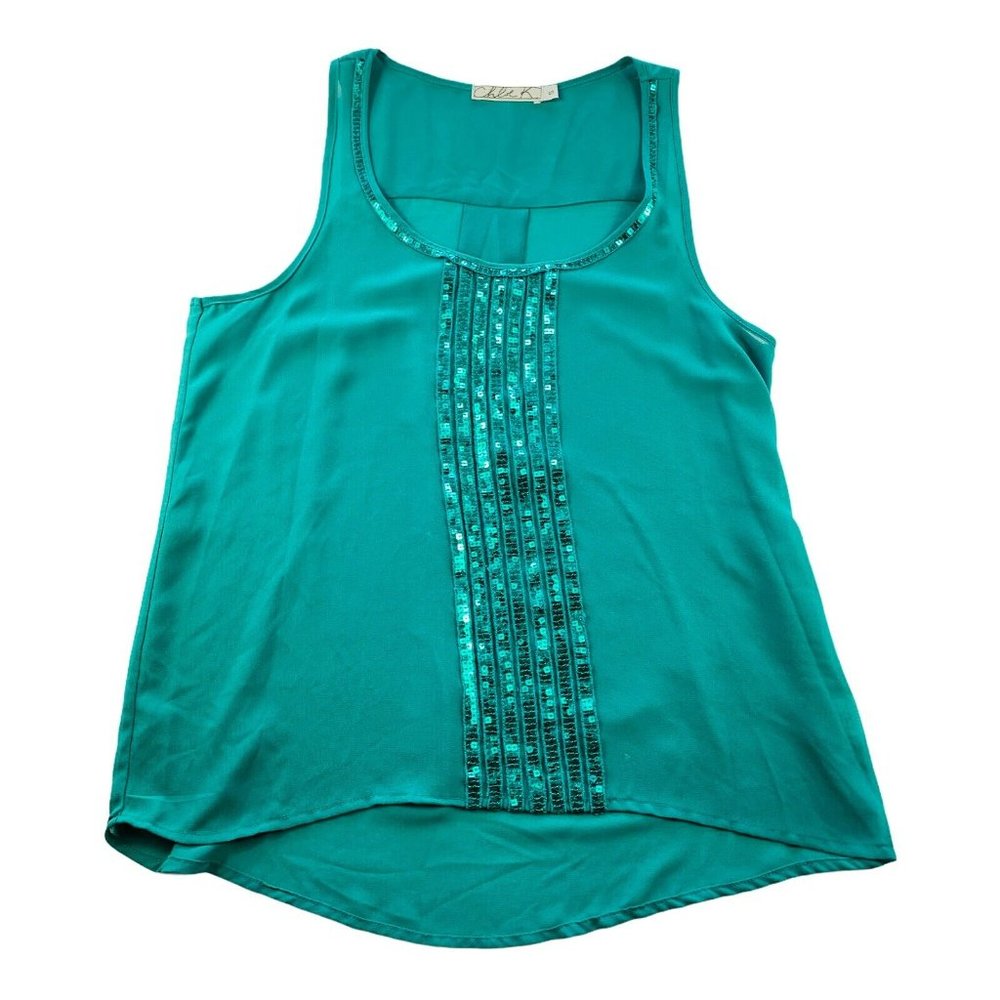 CHLOE K Women's Green Sleeveless Blouse Designer Front Shirt Size Small